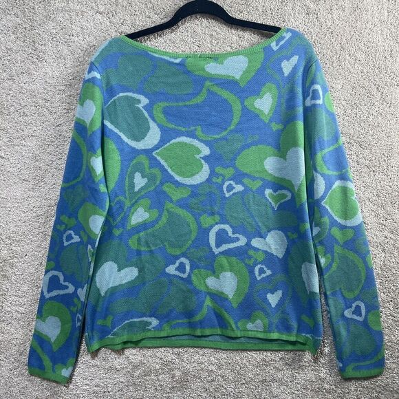 Asos Square Neck Sweater Women's 14 Blue Bold Heart Print Knit Pullover Top - Picture 10 of 13